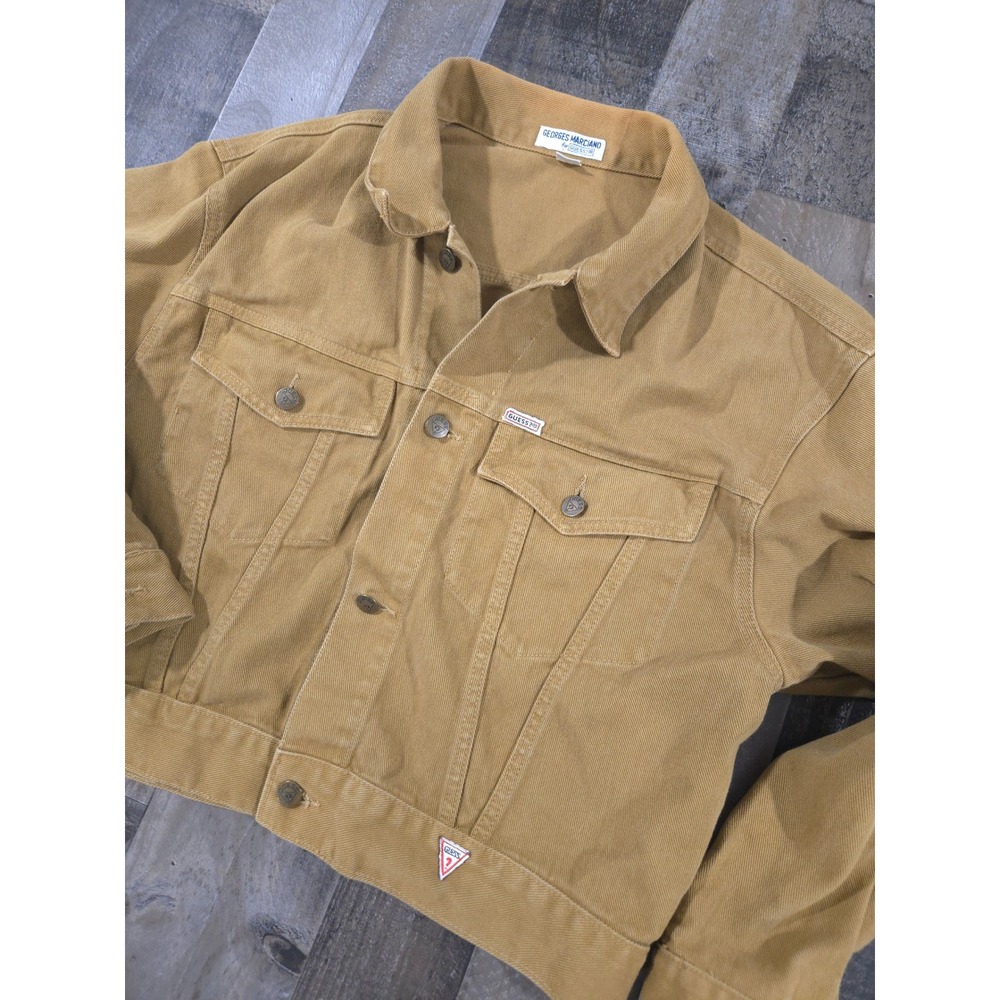 Vintage Georges Marciano for GUESS Boxy Denim Jacket Tan Mustard‎ Made in USA XL